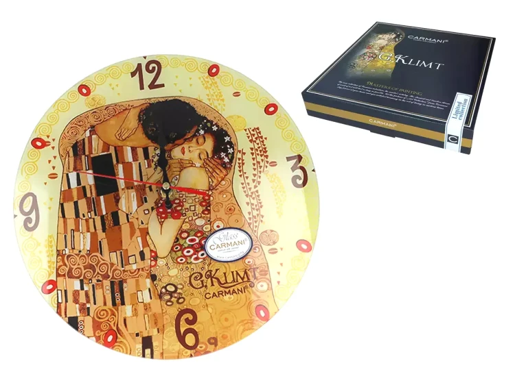 Zegar ścienny szklany 30 cm Gustav Klimt Pocałunek z pudełkiem