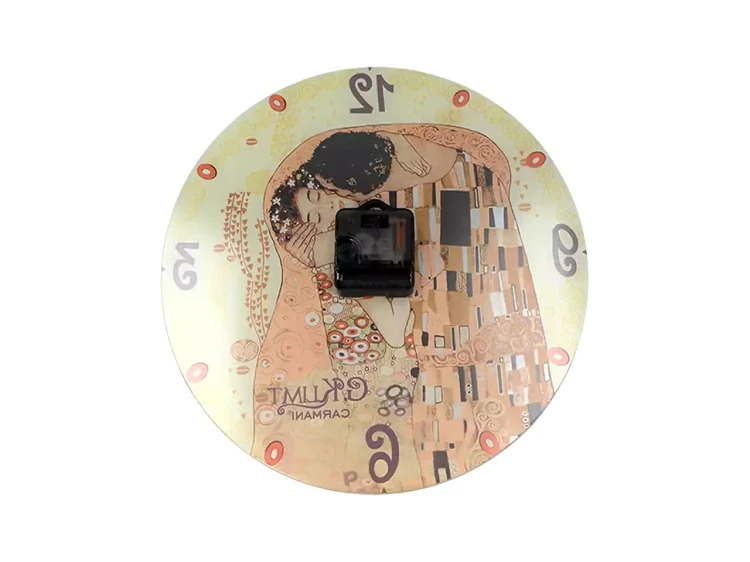 Zegar ścienny szklany 30 cm Gustav Klimt Pocałunek tylna strona z miejscem na baterie