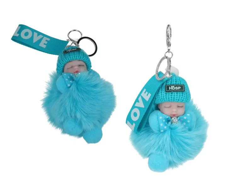 Breloczek niemowlak pompon niebieski 1.webp