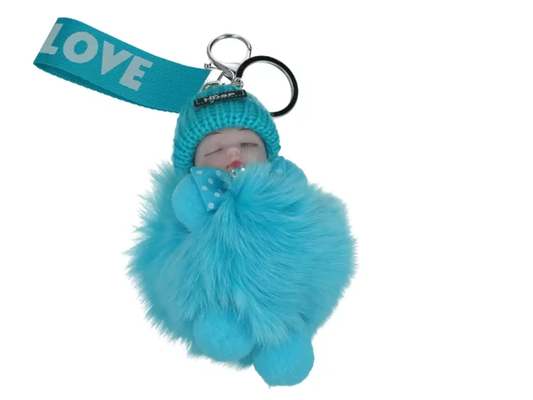 Breloczek niemowlak pompon niebieski 2.webp