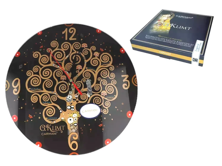 Zegar szklany 30 cm Gustav Klimt Drzewo zycia z pudełkiem prezentowym