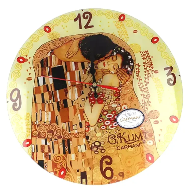 Zegar ścienny szklany 30 cm Gustav Klimt Pocałunek przód