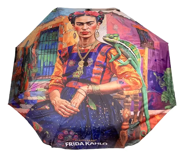 Parasolka składana full-auto Frida Kahlo czasza rozłożona widok z góry