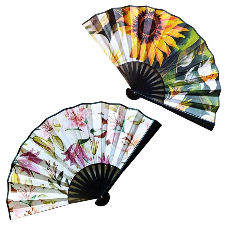 Wachlarz dwustronny Słoneczniki i lilie 1