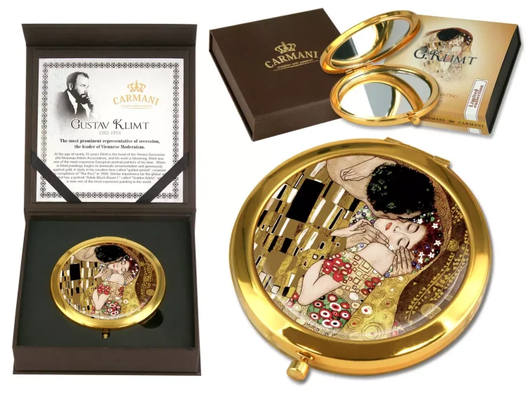 Lusterko podwójne Carmani Gustav Klimt Pocałunek brązowe tło.webp