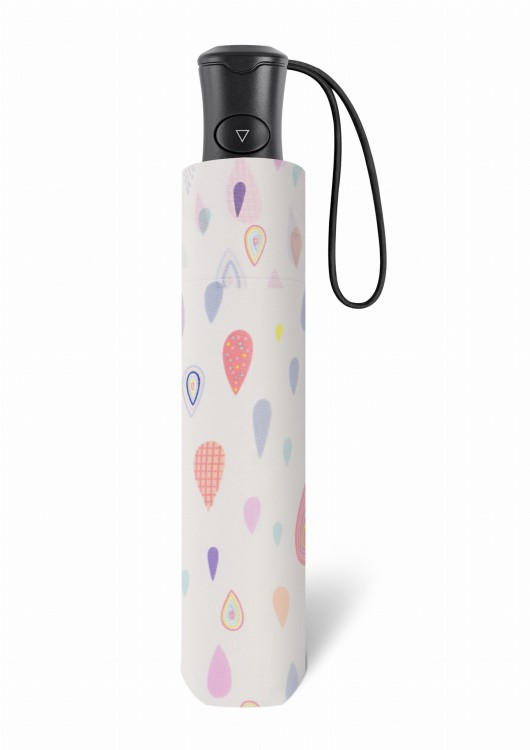 Parasolka składana Happy Rain półautomat Kropelki biała złożona