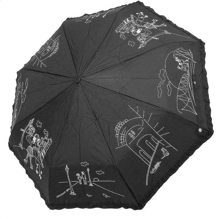 Parasolka składana z falbanką DP362 Romans czarna rozłożona