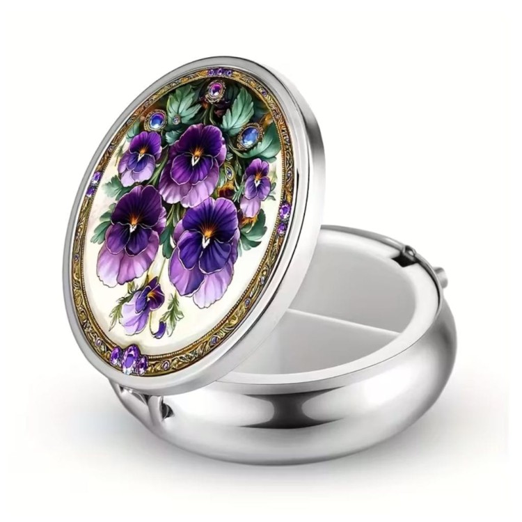 Pill box pudełko na leki Bratki otwarte wieczko.jpg