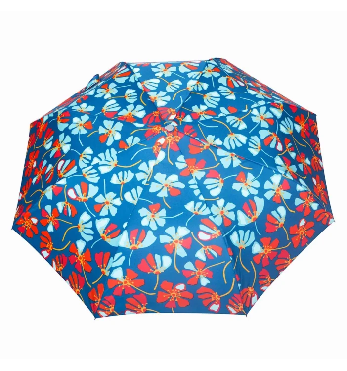 Parasolka półautomatyczna Parasol DA322 Turkusowe kwiaty czasza rozłożona widok z góry