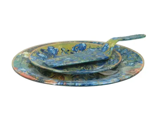 Komplet talerzyków z paterą i łopatką Vincent van Gogh Irysy duży i mały talerz z łopatką