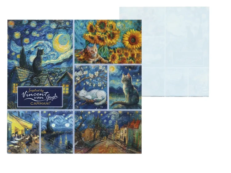 Szklana podkładka Vincent van Gogh Kolaż z kotami przód i tył.webp