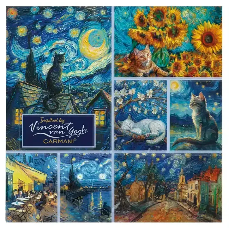 Szklana podkładka Vincent van Gogh Kolaż z kotami 1.webp