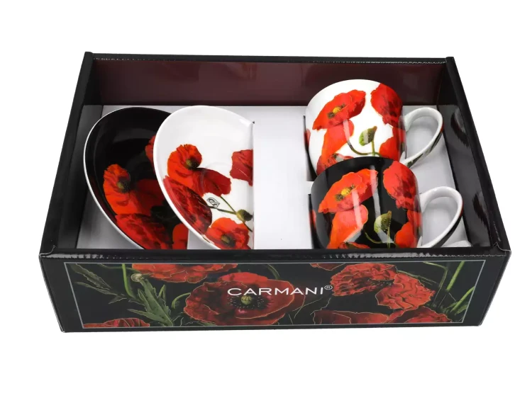 Komplet filiżanek 220 ml Floral story Maki w eleganckim pudełku.webp