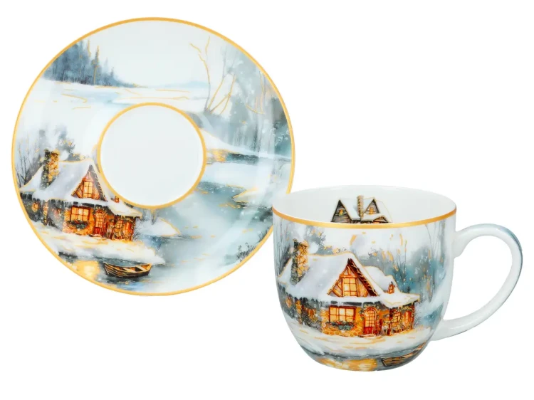 Komplet filiżanek porcelanowych Dom w objęciach zimy filiżanka druga.webp