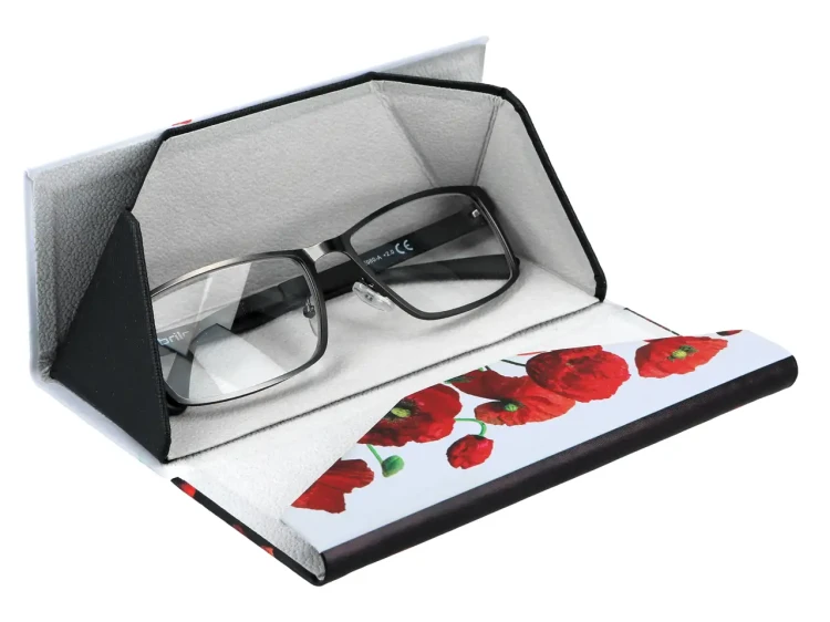 Składane etui na okulary Maki okulary wewnątrz otwartego etui.webp