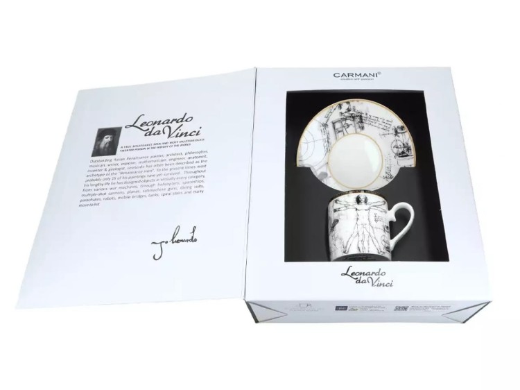 Filiżanka 250 ml Leonardo da Vinci Człowiek witruwiański komplet zapakowany w pudełko prezentowe