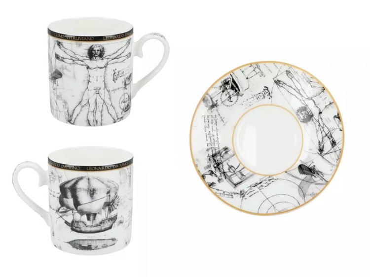 Filiżanka 250 ml Leonardo da Vinci Człowiek witruwiański widok z obu stron