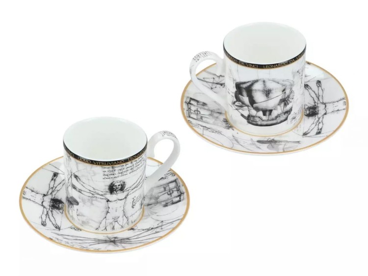 Komplet filiżanek do espresso da Vinci Człowiek witruwiański 2