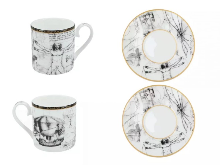 Komplet filiżanek do espresso da Vinci Człowiek witruwiański 3