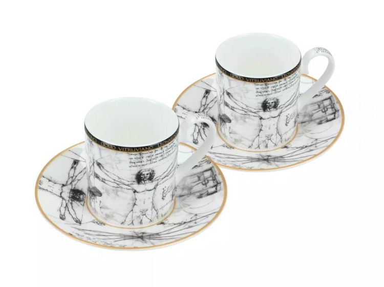 Komplet filiżanek do espresso da Vinci Człowiek witruwiański 4