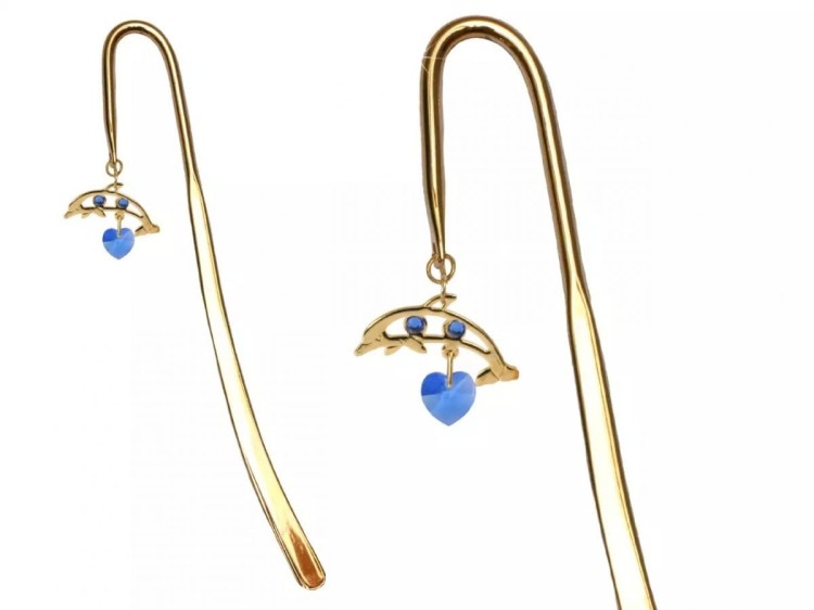 Zakładka do książki Carmani Crystals Delfin złota z kryształkami