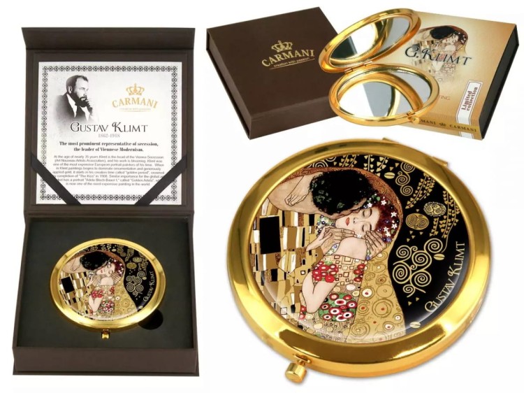 Lusterko podwójne Gustav Klimt Pocałunek czarne tło 1