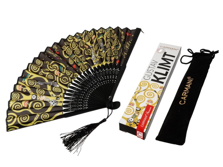 Wachlarz Gustav Klimt Drzewo życia z eleganckim aksamitnym etui i pudełkiem prezentowym
