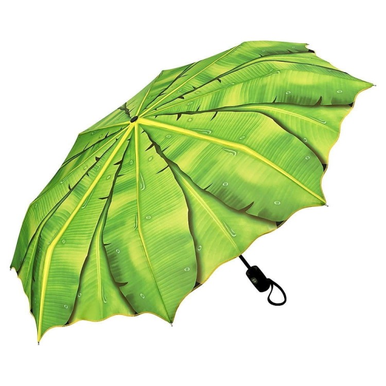 Parasolka składana Von Lilienfeld Liście bananowca rozłożona widok z boku
