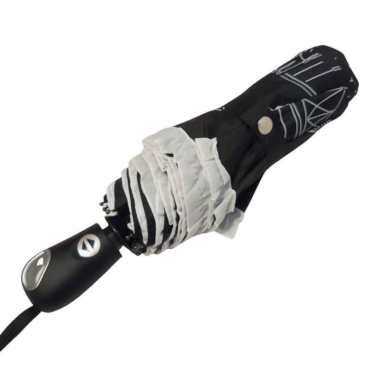 Parasolka składana z falbanką DP362 Romans czarno-biała złożona