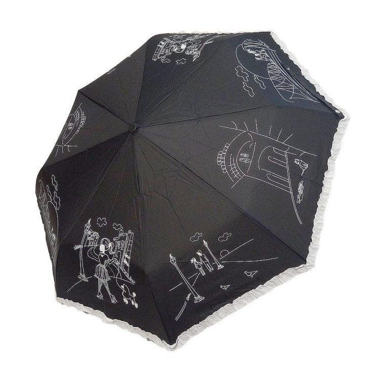 Parasolka składana z falbanką DP362 Romans czarno-biała czasza cała