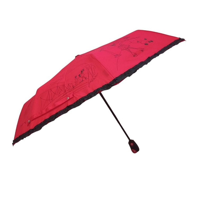 Parasolka składana z falbanką DP362 Romans czerwona  rozłożona widok z boku