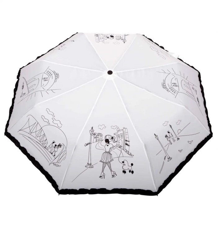 Parasolka składana z falbanką DP362 Romans biała  rozłożona czasza w całości