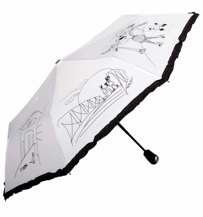 Parasolka składana z falbanką DP362 Romans biała  rozłożona widok z boku