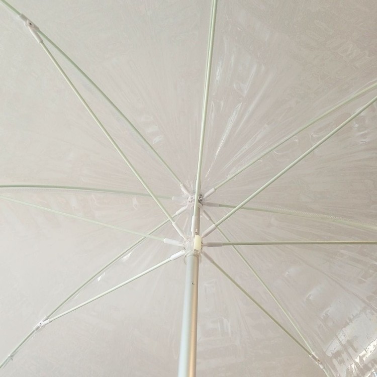 Parasol przezroczysty głęboki XXL Impliva Falcone biały stelaż i lamówka wokół czaszy oraz rączka są białe