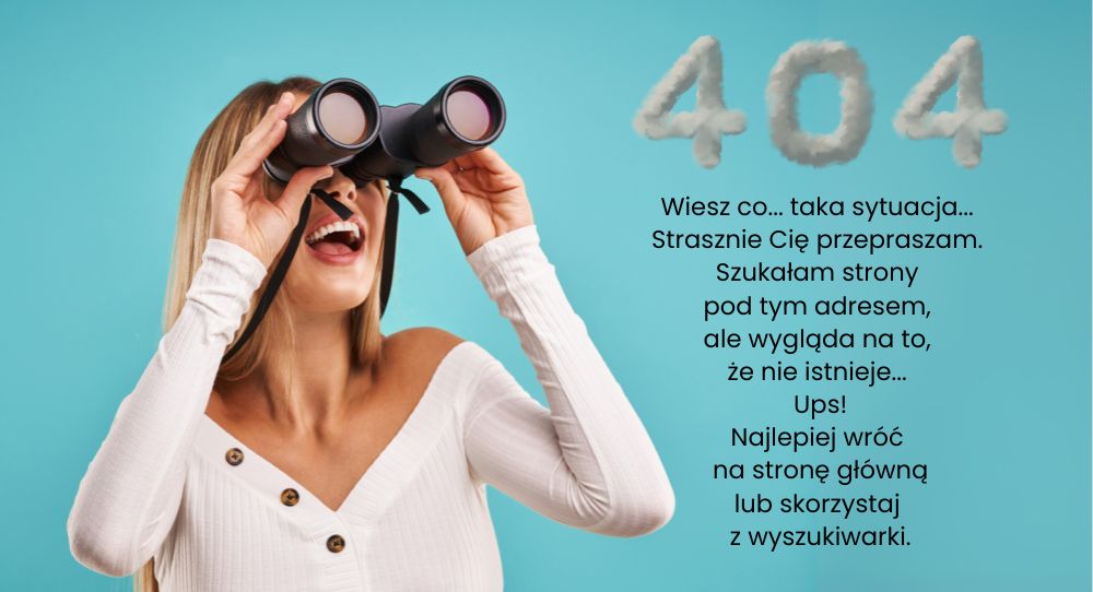 Strona błędu 404  kobieta patrzy przez lornetkę